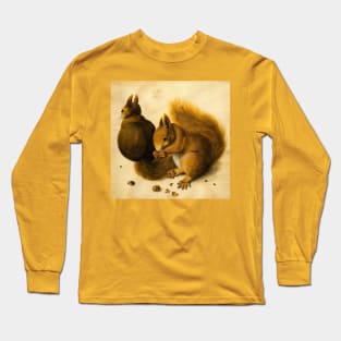 SQUIRRELS EATING NUTS, ANTIQUE ANIMAL DRAWINGS Long Sleeve T-Shirt